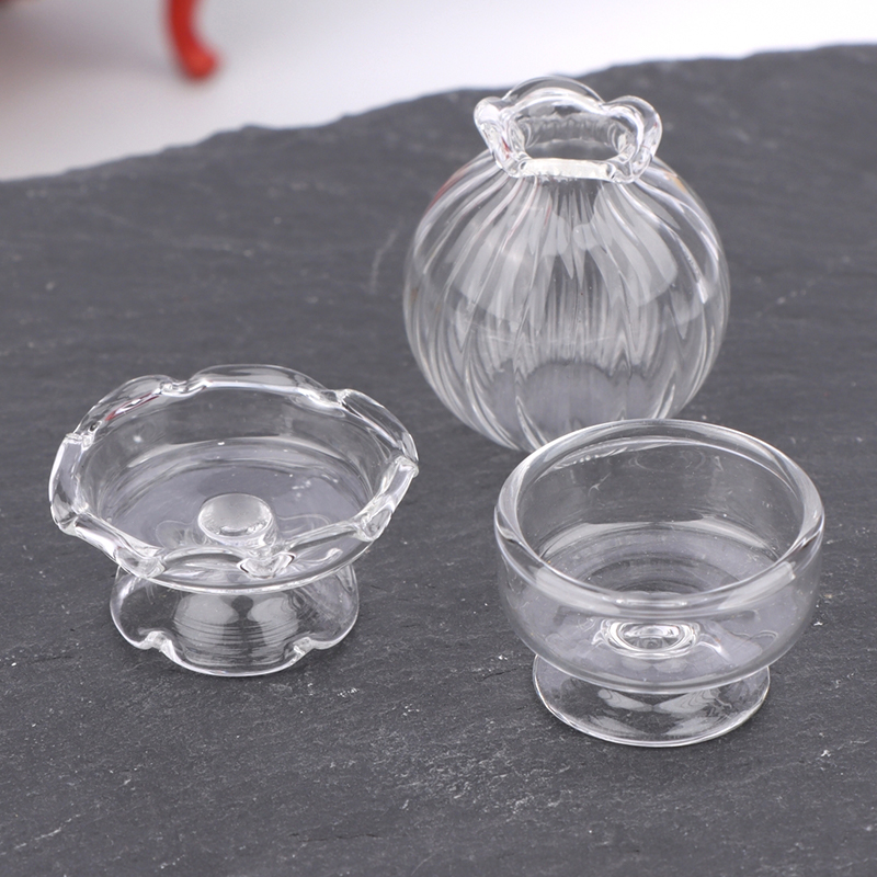 Home Decor Glass - 1:12 Dollhouse Miniature Glass Vase Dessert
