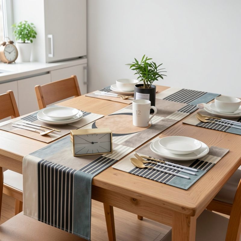 Retro Earth Color Geometric Ta - Linen Table Runner 评论和价格