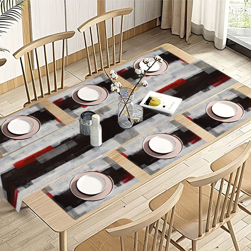 Modern Art Contrasting Abstrac - Linen Table Runner 评论和价格