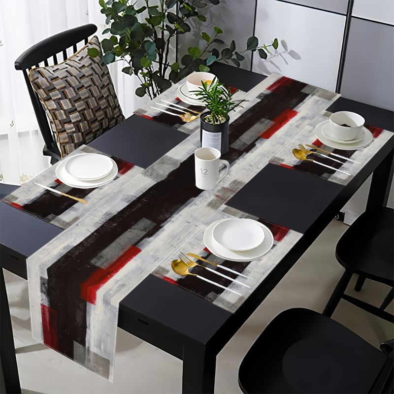 Modern Art Contrasting Abstrac - Linen Table Runner 评论和价格