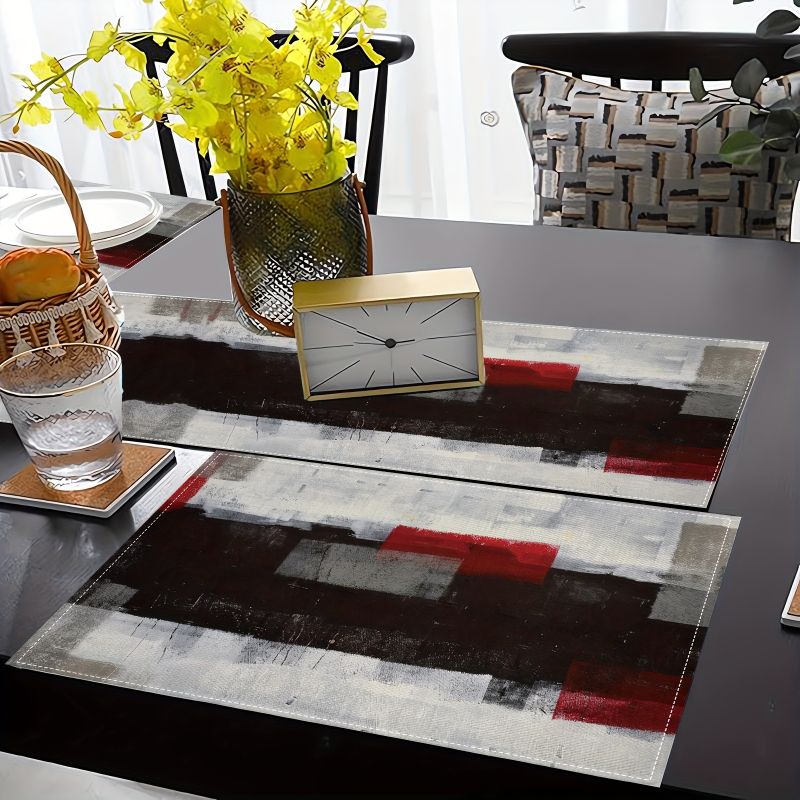 Modern Art Contrasting Abstrac - Linen Table Runner 评论和价格