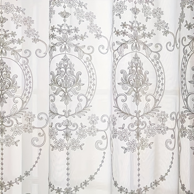 1pc White Embroidered Sheer Cu - Yarn Home Decor 评论和价格