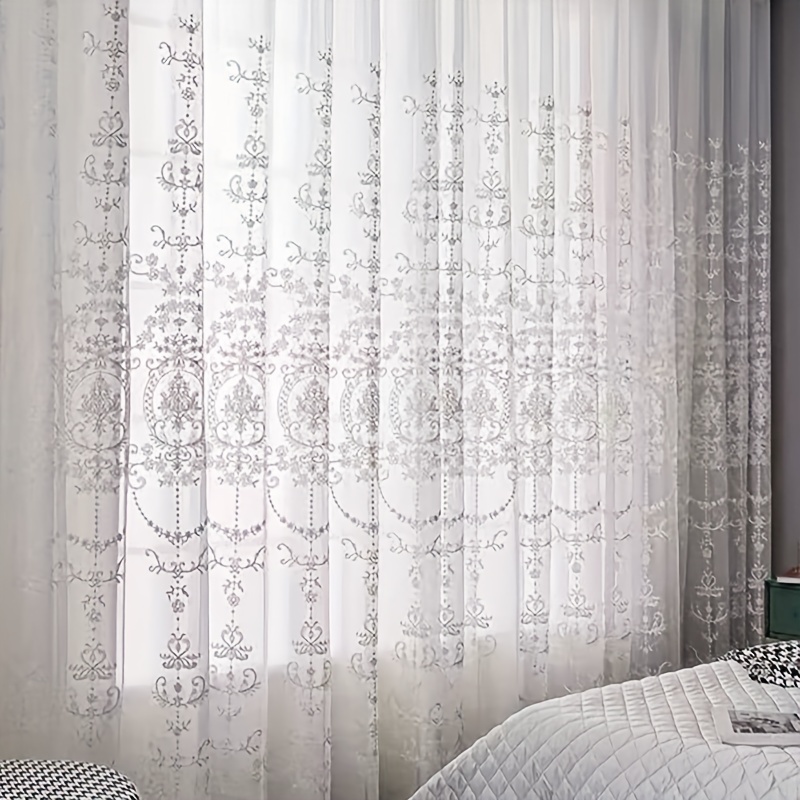 1pc White Embroidered Sheer Cu - Yarn Home Decor 评论和价格