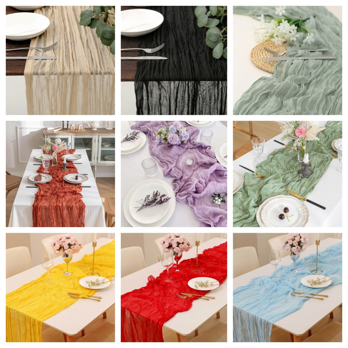Boho Gauze Table Runner, Crink - Linen Table Runner 评论和价格