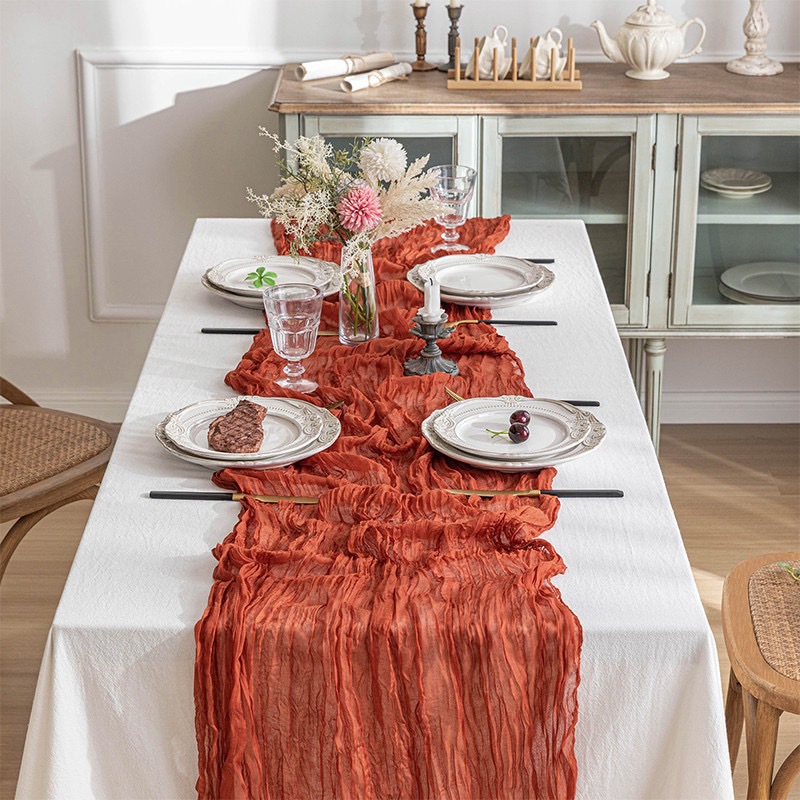 Boho Gauze Table Runner, Crink - Linen Table Runner 评论和价格