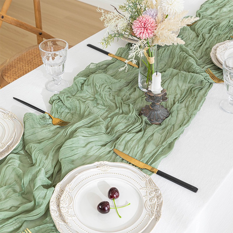 Boho Gauze Table Runner, Crink - Linen Table Runner 评论和价格