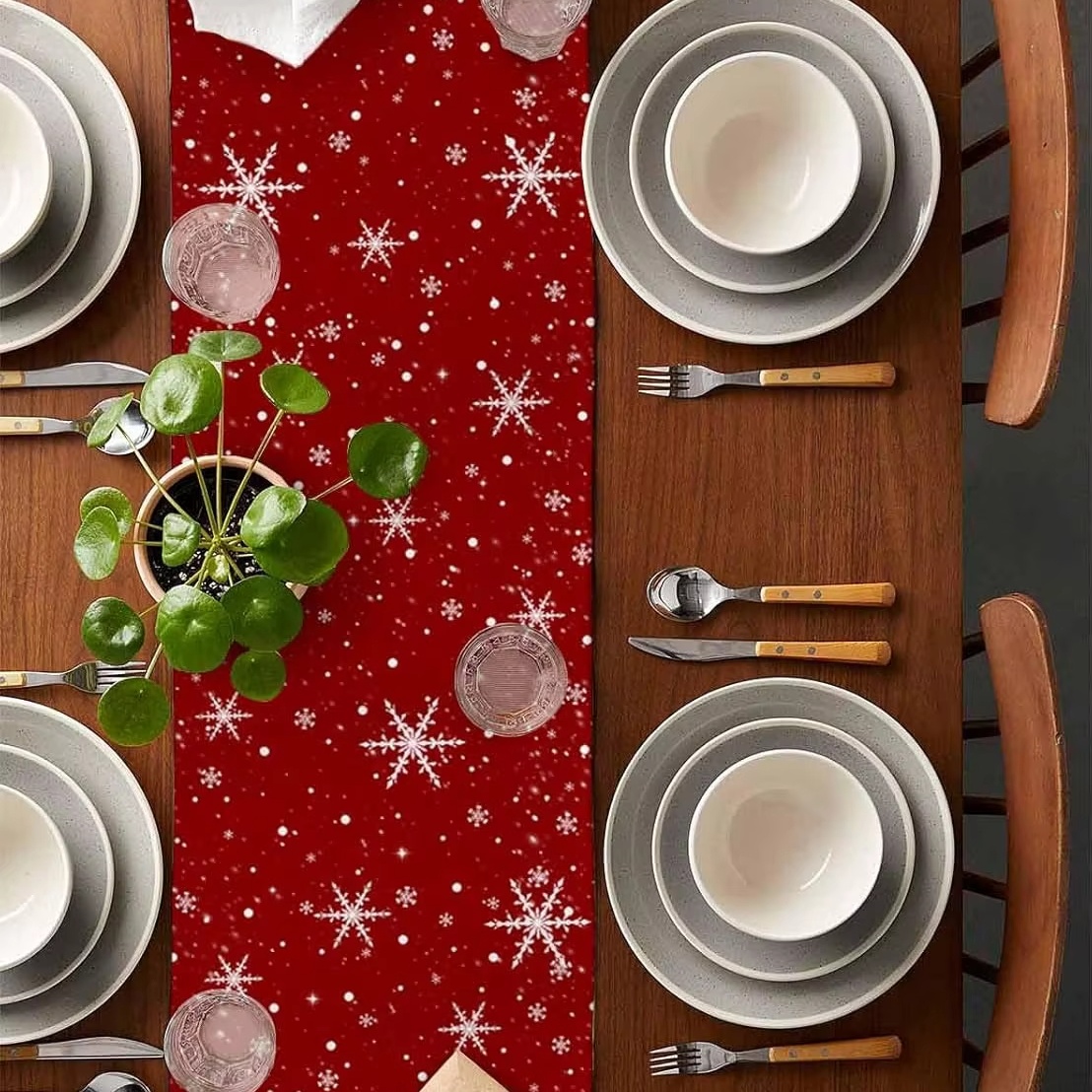 Red Table Runner Christmas Tre - Linen Table Runner 评论和价格