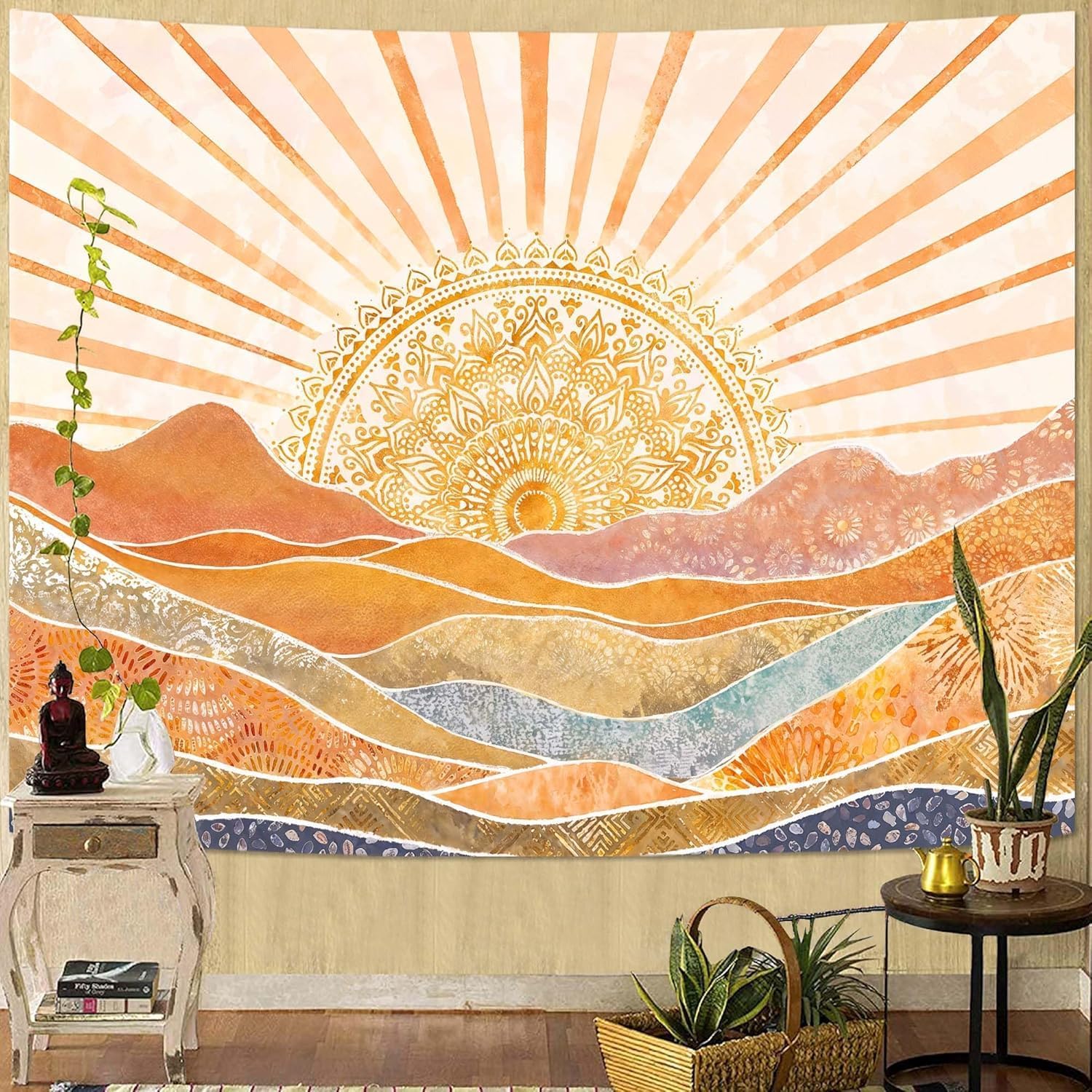 Aesthetic Boho Sun Mountain Ta - Aesthetic Tapestry 评论和价格
