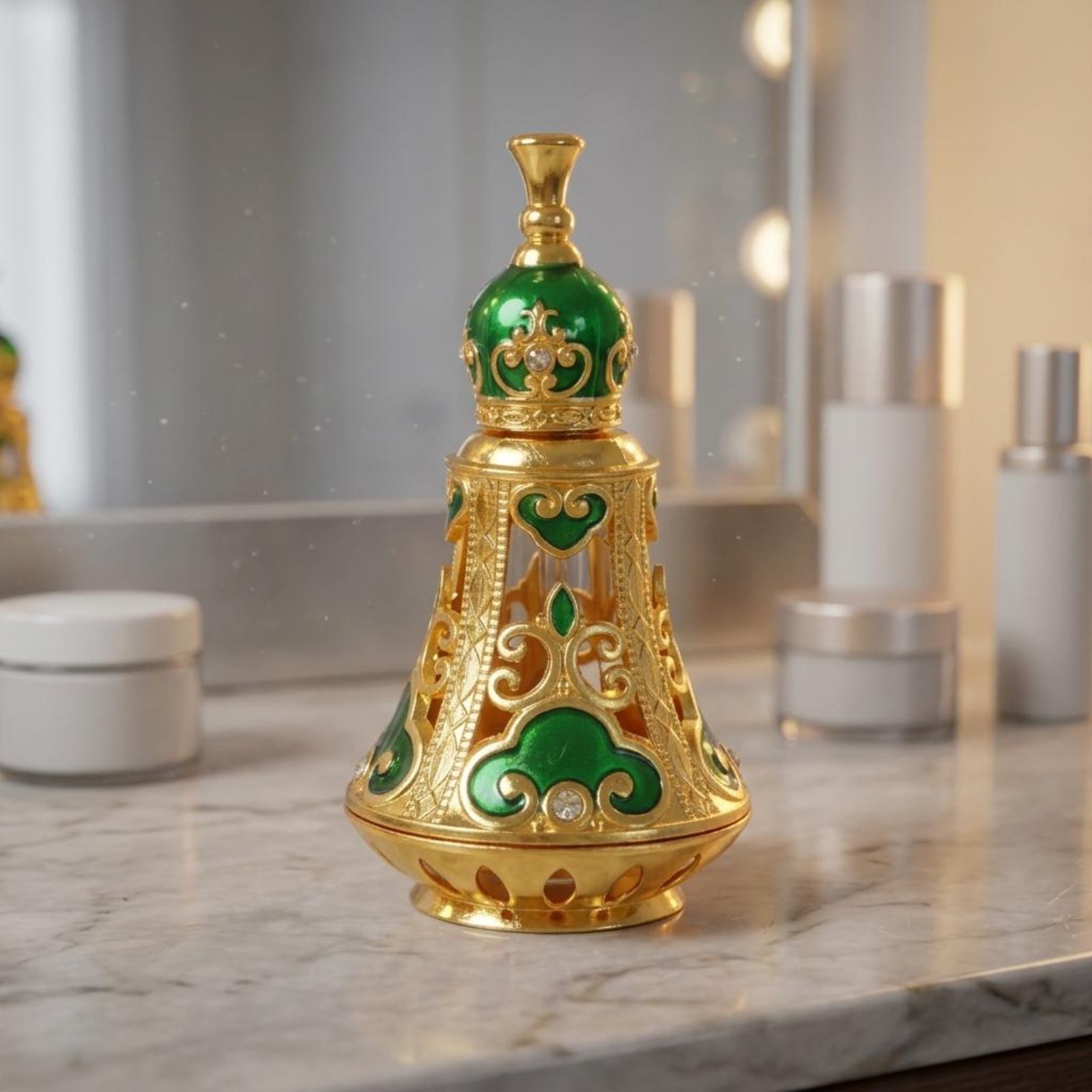 Ornate Perfume Bottle Faceted  - Home Decor Glass 评论和价格