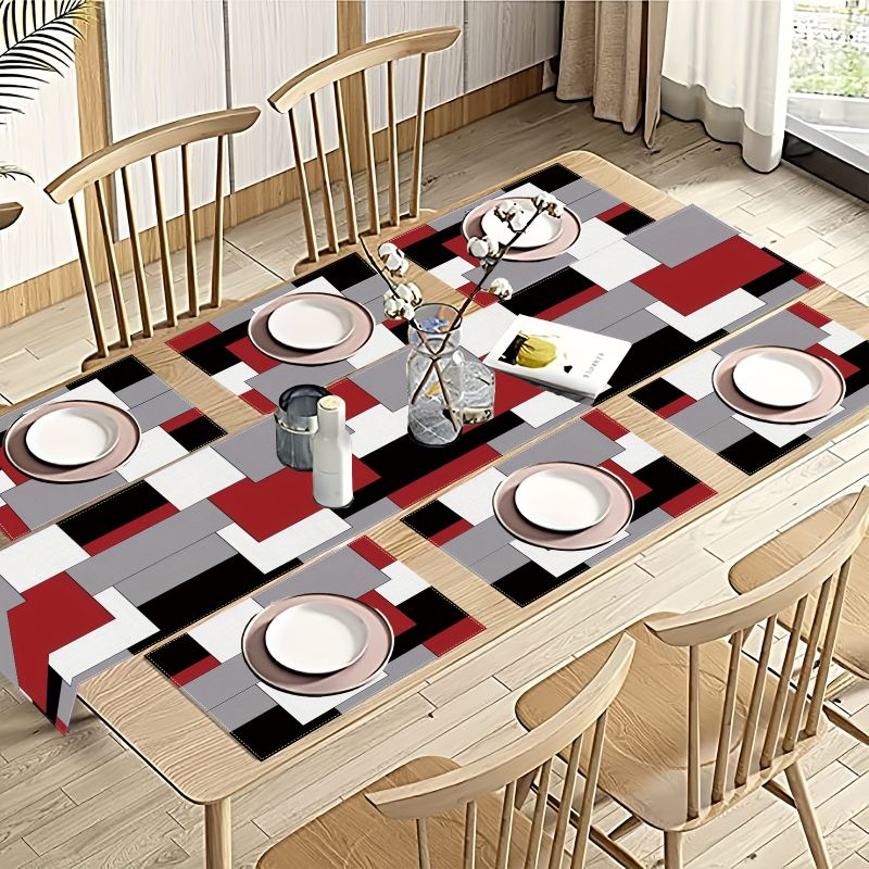 Modern Minimalist Contrast Geo - Linen Table Runner 评论和价格