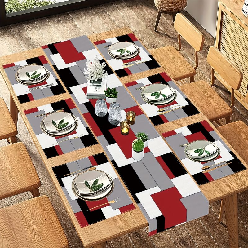 Modern Minimalist Contrast Geo - Linen Table Runner 评论和价格