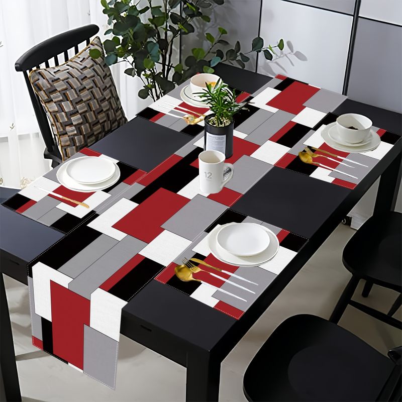 Modern Minimalist Contrast Geo - Linen Table Runner 评论和价格