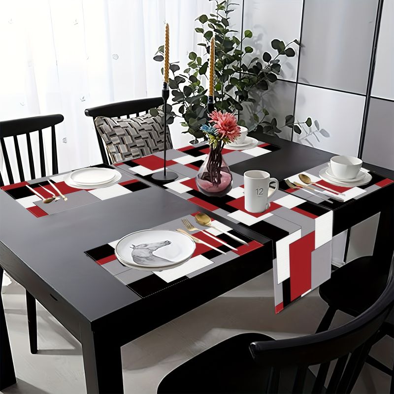 Modern Minimalist Contrast Geo - Linen Table Runner 评论和价格