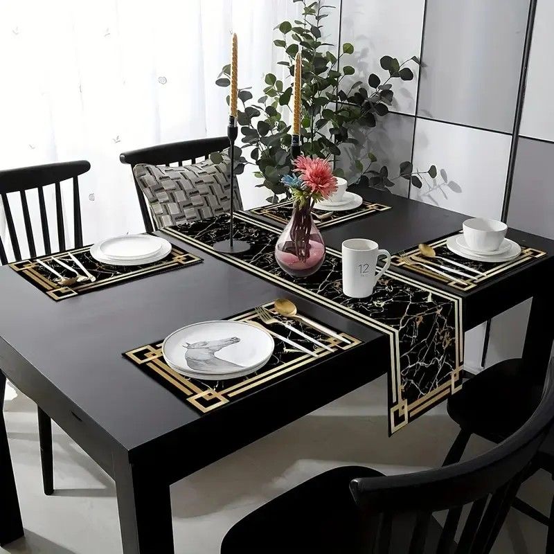 VIKAMA Black Gold Marble Table - Linen Table Runner 评论和价格