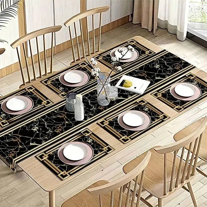 VIKAMA Black Gold Marble Table - Linen Table Runner 评论和价格