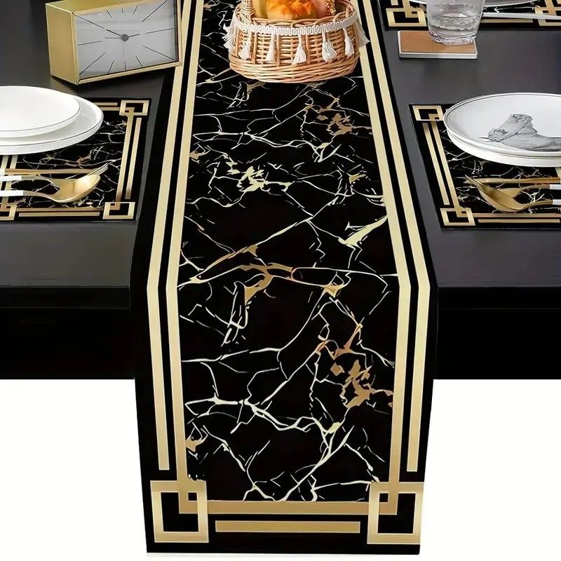 VIKAMA Black Gold Marble Table - Linen Table Runner 评论和价格