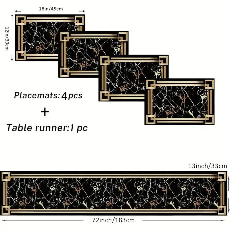 VIKAMA Black Gold Marble Table - Linen Table Runner 评论和价格